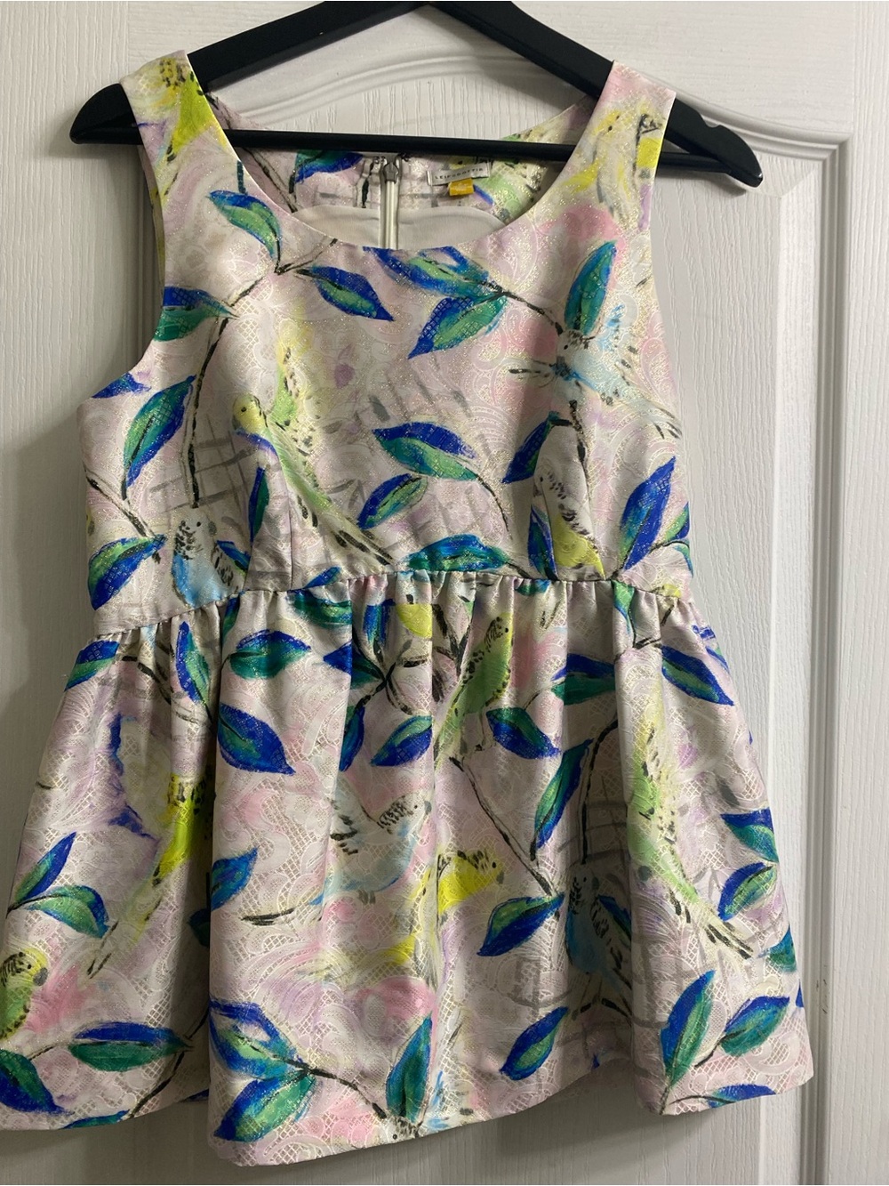 Archival Anthropologie Leifsdottir Metallic Bird Print Brocade Peplum Blouse 6 - Picture 2 of 15